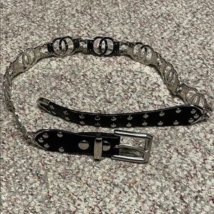 Vintage silver metal handcuff and Black stuffed leather Belt- so cool